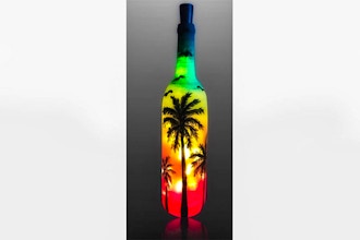 Paint Nite: Colorful Palms Wine Bottle w/ Fairy Lights